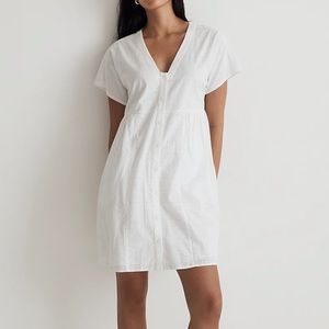 Madewell Button-Front V-Neck Mini Dress, Eyelet White
